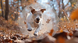 jack russell parson dog in full sprint towards the camera