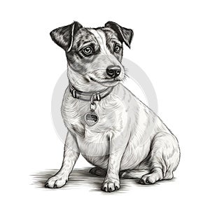 Jack Russell Terrier, engaving style, close-up portrait, black and white drawing, photo