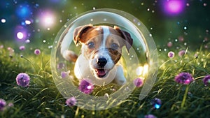 jack russell terrier playing clear ball highly photograph Happy jack russell pet dog puppy running in the grass