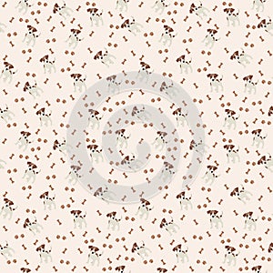 Jack Russell Terrier Vector Seamless pattern. Dog, bone, paw print.