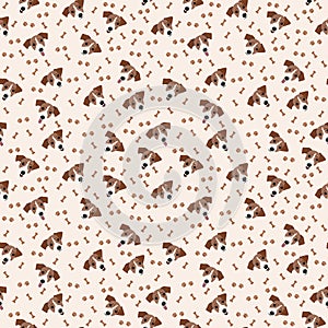 Jack Russell Terrier Vector Seamless pattern. Dog, bone, paw print.