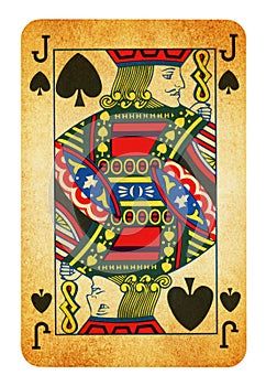 Jack of Spades Vintage playing card - isolated on white photo