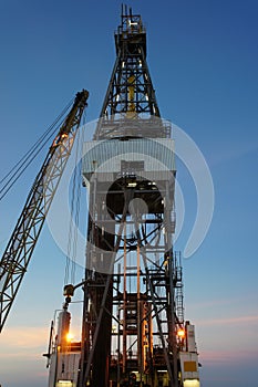 Jack Up Drilling Rig With The Crane During Tw