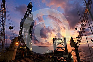 Jack Up Oil Drilling Rig At Sun Rise Time