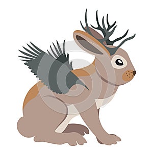 Jackalope. Hare with horns and wings. Wild mystical animal. Vector illustration.