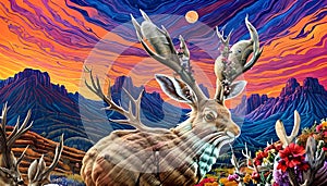 Jackalope mythical animal antelope jackrabbit artist paint brush color