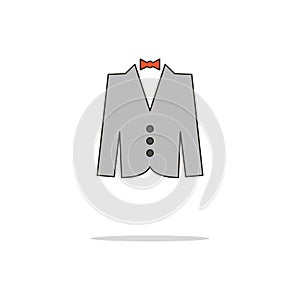 Jacket and bow tie color thin line icon.Vector illustration