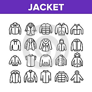 Jacket Fashion Clothes Collection Icons Set Vector