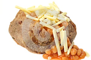 Jacket potato filled with baked beans and grated cheese