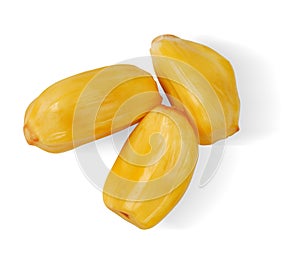 Jackfruit Artocarpus heterophyllus sliced â€‹â€‹or sliced, isolated on a white background