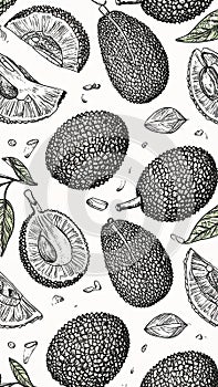 Jackfruit Pattern - Hand-Drawn Tropical Fruit Illustration