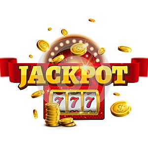 Jackpot background casino slot winner sign. Vector big game money banner 777 bingo machine design