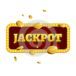 Jackpot casino label background sign. Casino jackpot coins money winner text shining symbol isolated on white