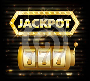 Jackpot casino lotto label background sign. Casino jackpot 777 gamble winner with text shining symbol on white photo