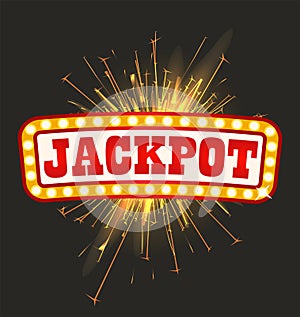 Jackpot Illuminate Glowing Sign, Casino Vector