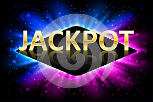 Jackpot shiny gold casino lotto label with neon frame. Casino jackpot winner design gamble with shining text. Vector