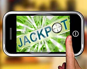 Jackpot On Smartphone Showing Target Gambling