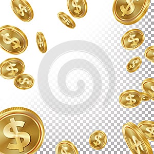 Jackpot Winner Background Vector. Falling Explosion Gold Coins Illustration. For Online Casino, Card Games, Poker