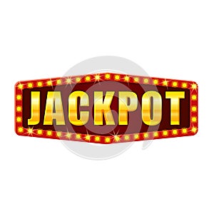 Jackpot Winner banner shining retro sign illuminated by spotlights. Lottery cazino vector illustration isolated