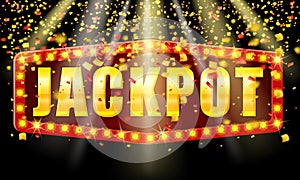 Jackpot Winner banner shining retro sign illuminated by spotlights vector