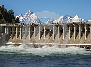 Jackson Lake Dam flowing water quickly in order to empty lake