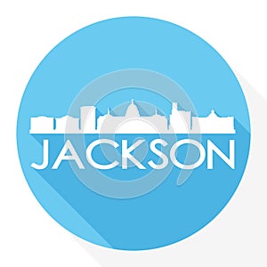 Jackson Mississippi Capital USA Round Icon Vector Art Flat Shadow Design Skyline City Silhouette Template Logo