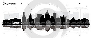 Jackson Mississippi City Skyline Silhouette with Black Buildings and Reflections Isolated on White