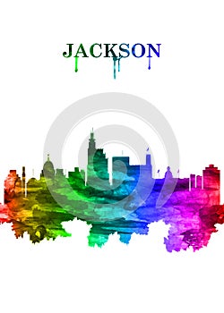 Jackson Mississippi skyline Portrait Rainbow