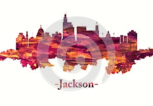 Jackson Mississippi skyline in red