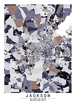 Jackson Mississippi USA Creative Color Block city Map Decor Serie