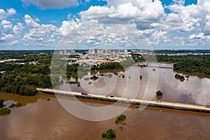 Jackson, MS Skyline with flooding Pearl River in the foreground