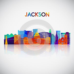 Jackson skyline silhouette in colorful geometric style.