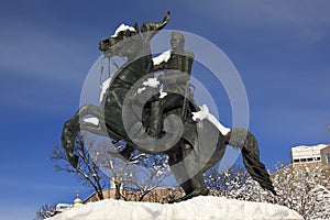 Jackson Statue Lafayette Park Snow Washington DC