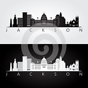 Jackson USA skyline and landmarks silhouette