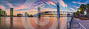 JACKSONVILLE, FL SUNSET, MAIN ST BRIDGE AND RIVERWALK, PINK SUNSET photo