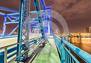 Jacksonville, Florida. City lights at night from bridge photo