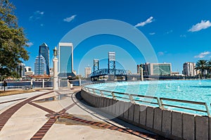 Jacksonville skyline and fountain, Florida