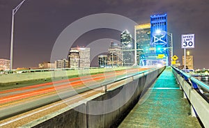 Jacksonville skyline at night from the bridge