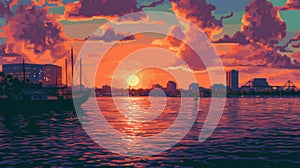 Jacksonville Sunset In 1890s: A Pixel Art Close-up