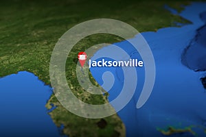 Jacksonville, United States geotag with face mask, COVID-19 coronavirus disease self-isolation related 3D rendering