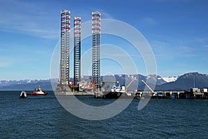 Jackup oil drilling rig in the Kachemak Bay