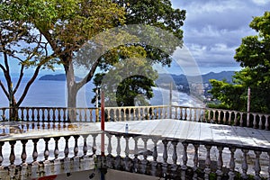 Jaco beach, ocean, city and views, Costa Rica from El Miro Ruins, mansion declared biological corridor, Summer 2022