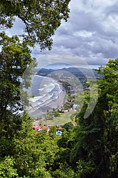 Jaco beach, ocean, city and views, Costa Rica from El Miro Ruins, mansion declared biological corridor, Summer 2022