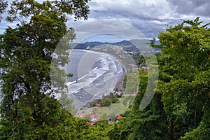 Jaco beach, ocean, city and views, Costa Rica from El Miro Ruins, mansion declared biological corridor, Summer 2022