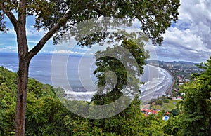 Jaco beach, ocean, city and views, Costa Rica from El Miro Ruins, mansion declared biological corridor, Summer 2022