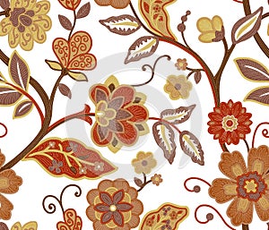 Jacobean flowers Seamless Pattern Print