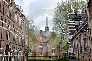 Jacobijnerkerk church viewed from Grote Kerkstraat street in Leeuwarden, Friesland, Netherlands