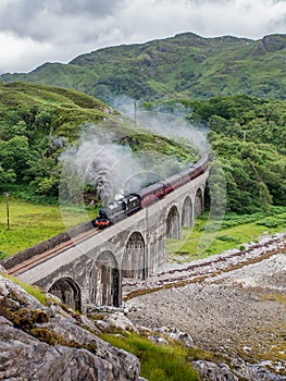 The Jacobite crossing the Loch nan Uamh Viaduct