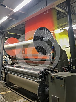 jacquard machine producing towels on a textile factory