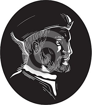 Jacques Cartier French Explorer Oval Woodcut photo